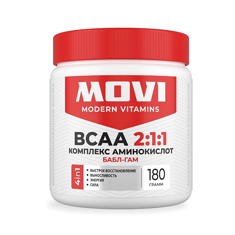 MOVI BCAA 2:1:1, Бабл-Гам, 180 г, 30 порций
