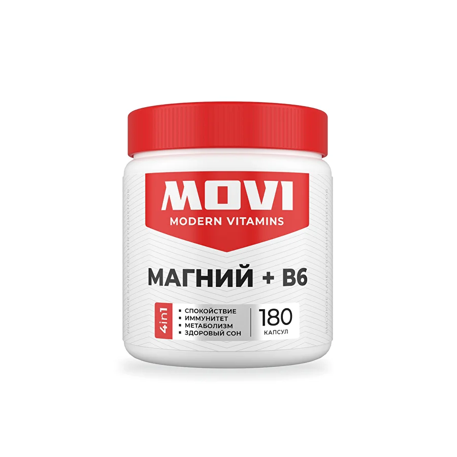 MOVI Магний + Витамин В6, 180 капсул