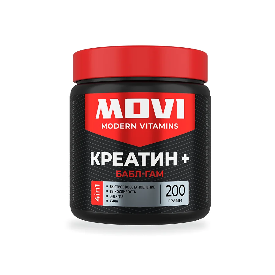 MOVI Креатин моногидрат, Бабл-Гам, 200 г, 30 порций