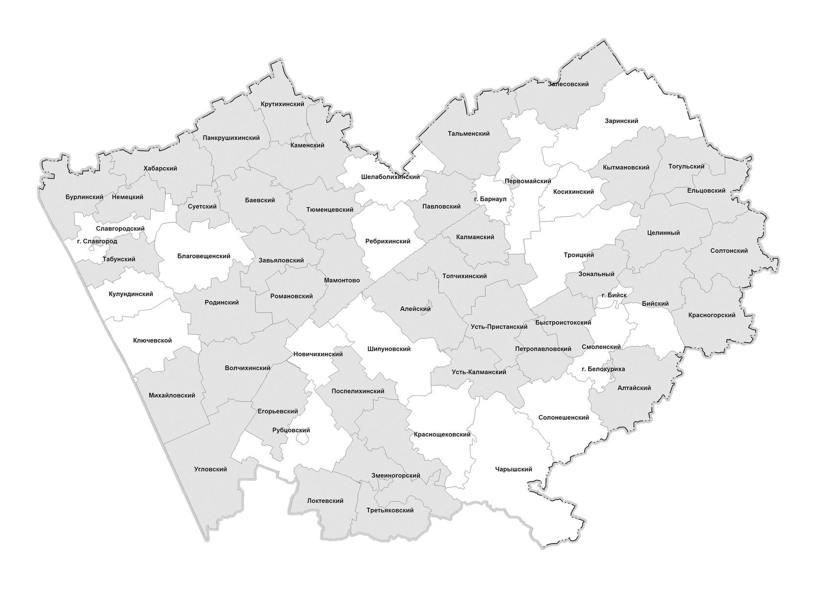 Контурная карта Алтайского края с районами