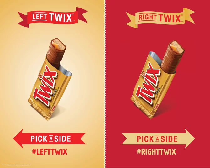 Выбери левый или правый. Левая и правая Падочка тривк. Twix реклама. Левая и правая палочка Твикс. Палочки Твикс.