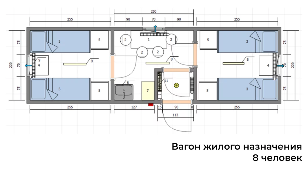 Кровать двухъярусная с рундуком для вагон домов