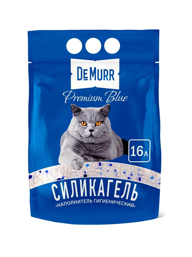 Упаковка кошачьего силикагелевого наполнителя с синими гранулами, 16 литров