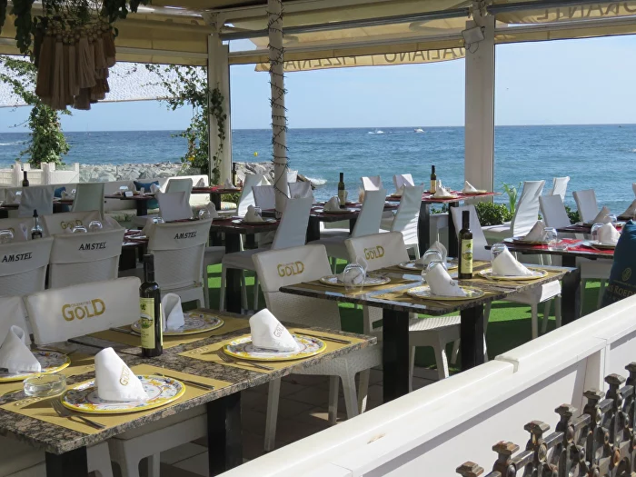 Italian Restaurant Sea View in Puerto Banus Marbella. Panoramic Terrace,  Italian Cuisine, Outdoor Dining
