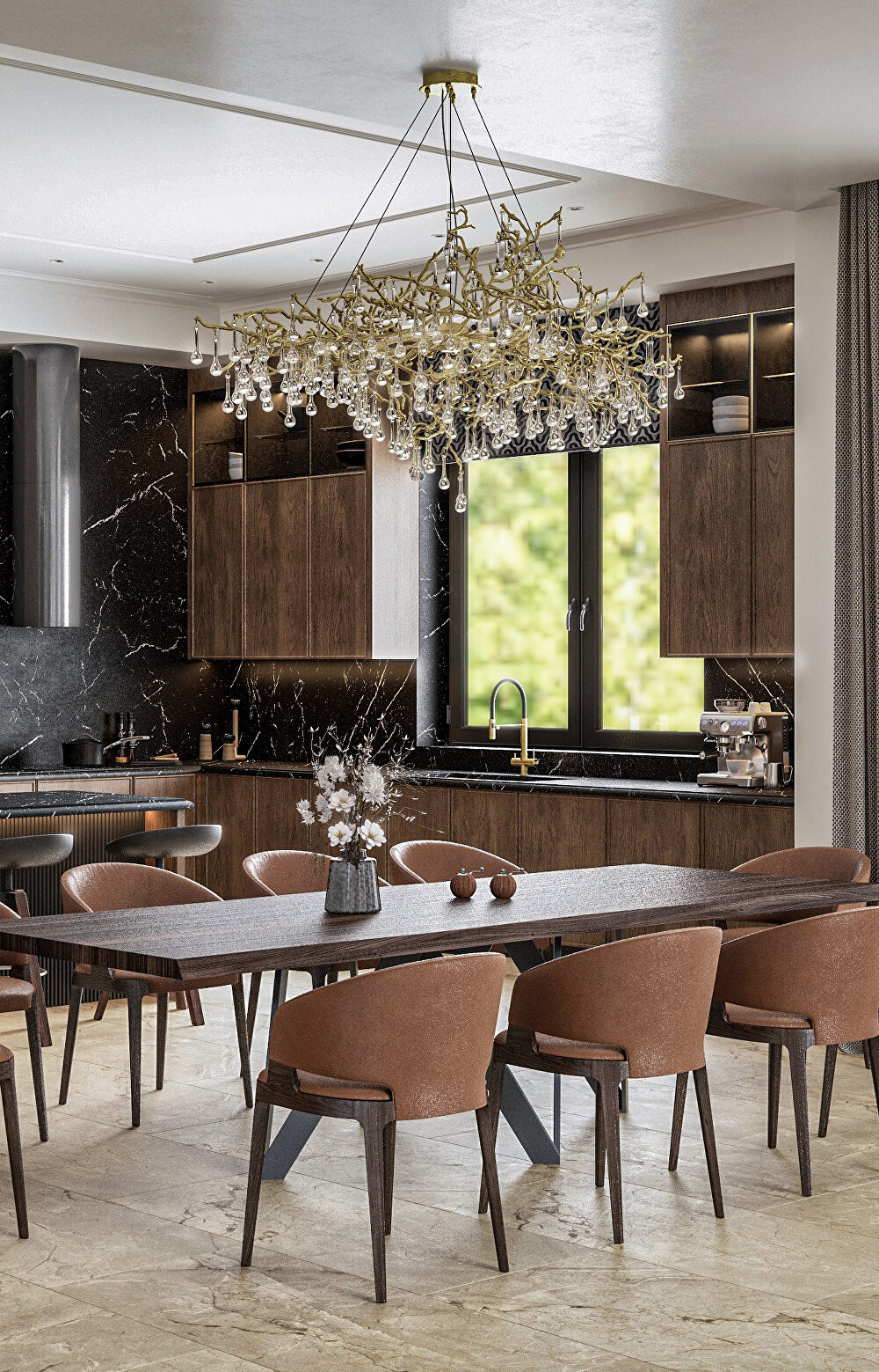 Kitchen and dining room, 490 m² house in Papushevo