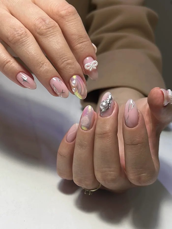 Close-up of a finished Russian manicure at Kate White Salon