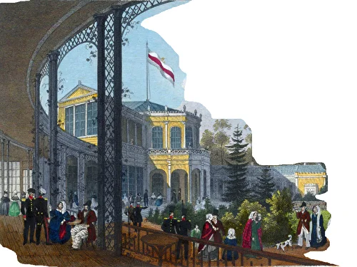 Павловский «воксал». Литография К. Шульца с оригинала И. Мейера. 1845. Предоставлено Литературно-мемориальным музеем Ф.М. Достоевского в С.-Петербурге. Павловский «воксал». Литография К. Шульца с оригинала И. Мейера. 1845. Предоставлено Литературно-мемориальным музеем Ф.М. Достоевского в С.-Петербурге.