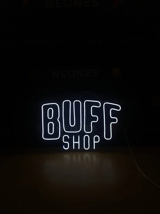 Неоновая вывеска «Buff Shop» (магазин) — работа NEONES