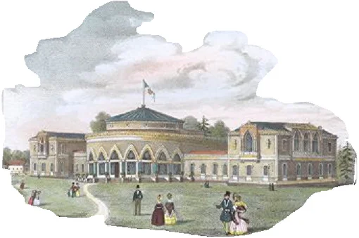 Екатерингофский «воксал». Литография, 1857. Автор Херман Раунхайм. Екатерингофский «воксал». Литография, 1857. Автор Херман Раунхайм.